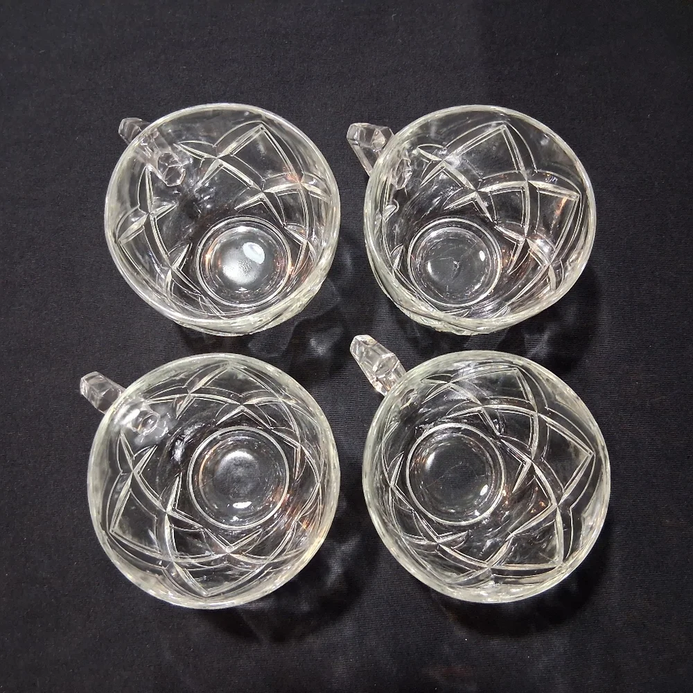 Vintage Colony Diamond Block Lattice Clear Glass Teacups Punch Pitman-Dreitzer